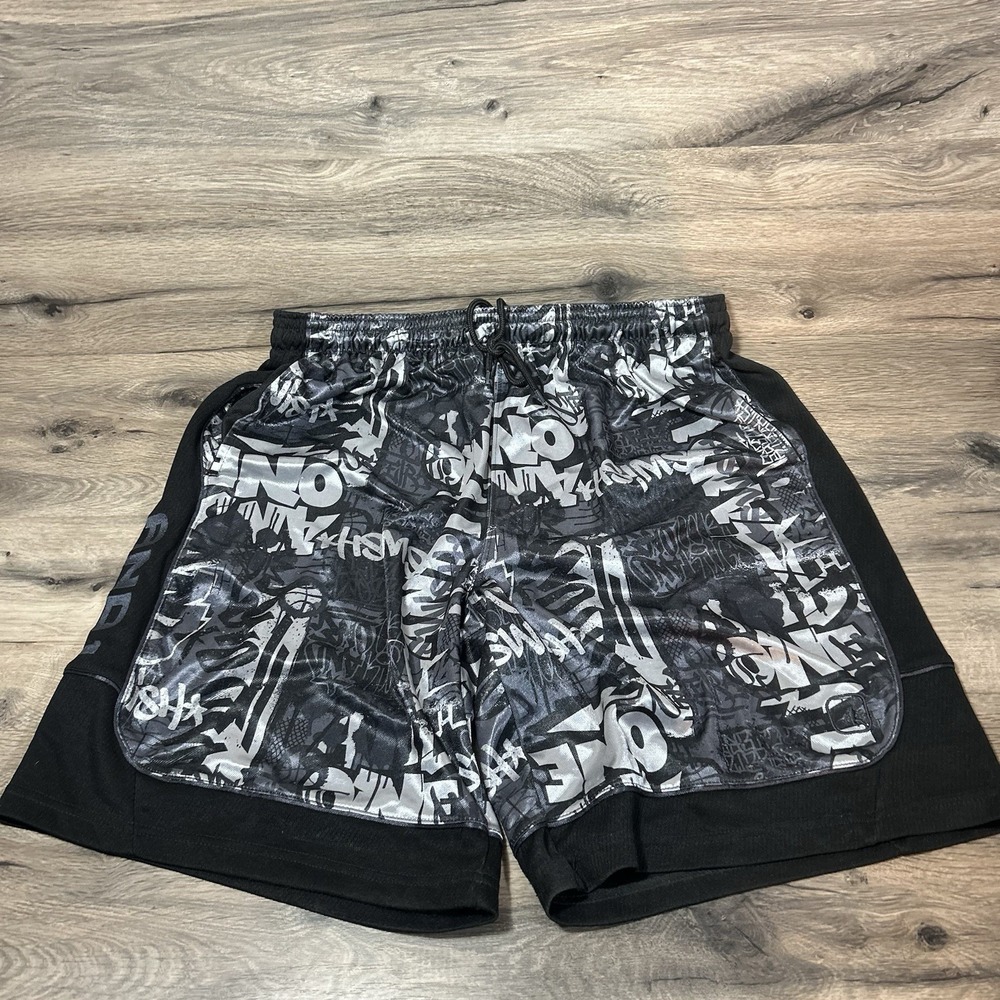AND1 Graffiti Basketball Shorts Mens XL  Gray Black Hip Hop Y2K Baggy